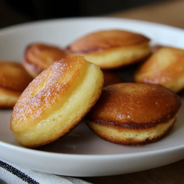 Deux madeleines moelleuses dorées, avec leur forme de coquille parfaite et leur texture fondante, présentées simplement sur une assiette.